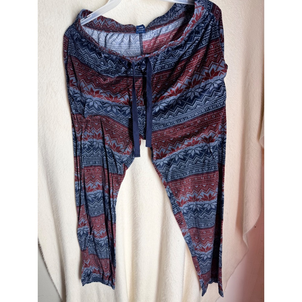 George Mens Pajama Pants Blue Red Fair Isle Holiday Lounge Sleepwear L 36-38